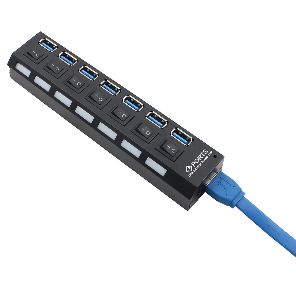USB 3,0 концентратор высокой скорости с раздельными семью портами компактный легкий адаптер питания концентратор с блоком питания