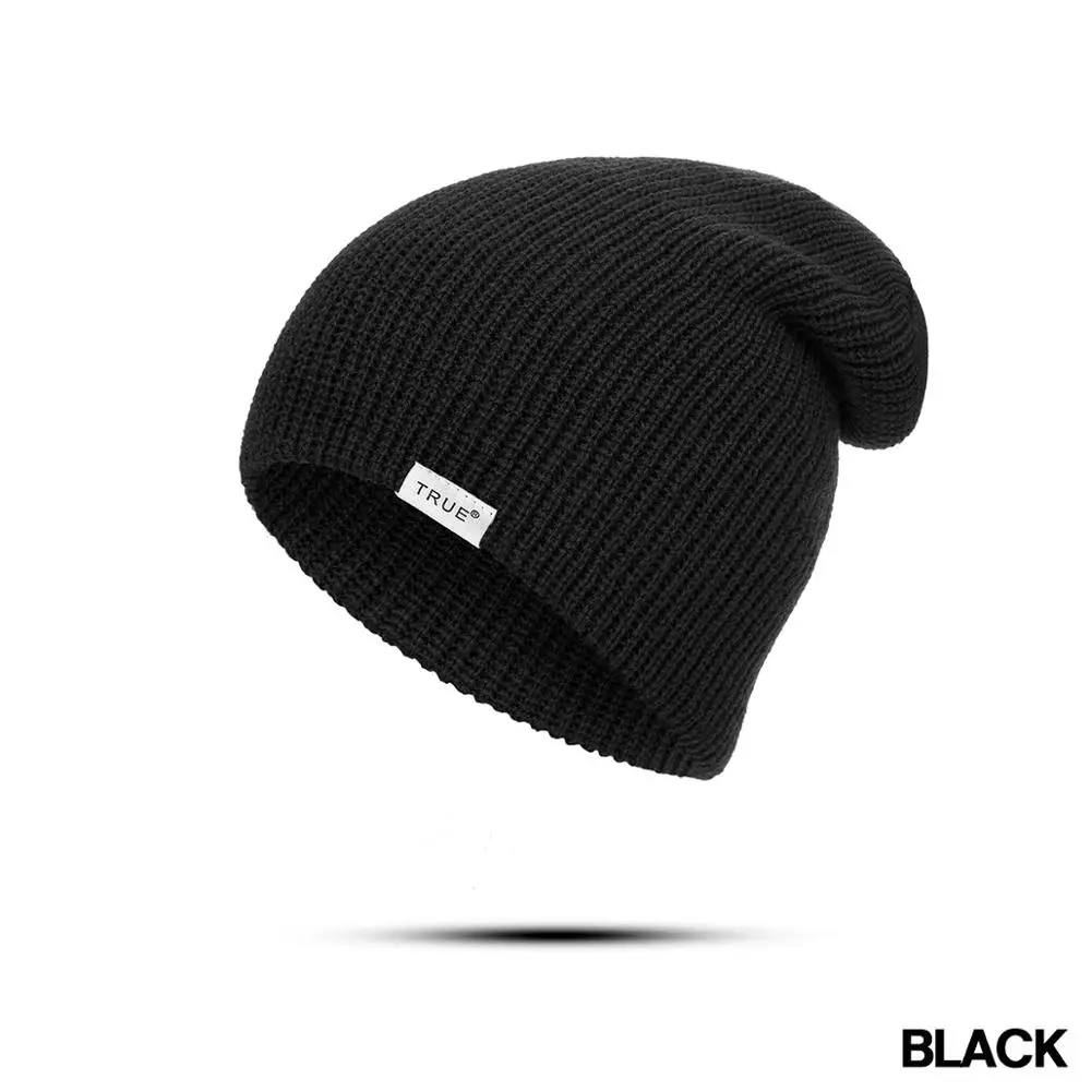 RUINPOP, зимние женские и мужские вязаные шапочки, одноцветная шапка Skullies Beanie, шапка, хип-хоп шапка с буквенным принтом, 10 цветов - Цвет: black