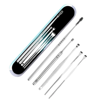 

5 PCS Suit Ear Steak Stainless Steel Double-headed Ear Spoon Luminous Earwax Ear Picking Tool Cleaner Durable Supplies
