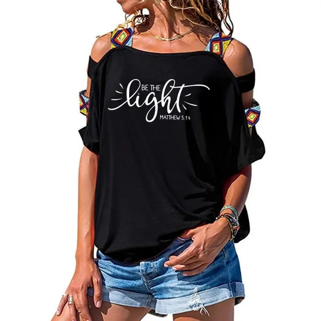 $US $9.29 Be the Light Matthew 5:14 T-shirt Women Catholic Christian Tshirts Summer Graphic Religious Hollow 