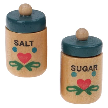 

1 or 2Pcs 1/12 Dollhouse Wood Seasoning Pot Salt Pot+Sugar Pot Doll House Kitchen Toy