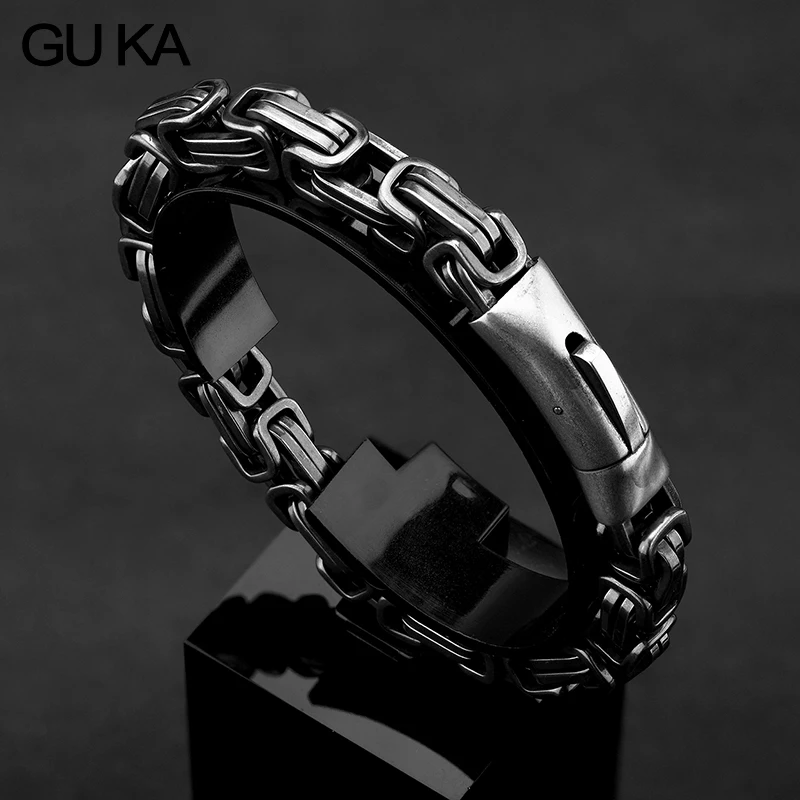 Черный браслет из нержавеющей стали для мужчин Винтажные Ювелирные изделия