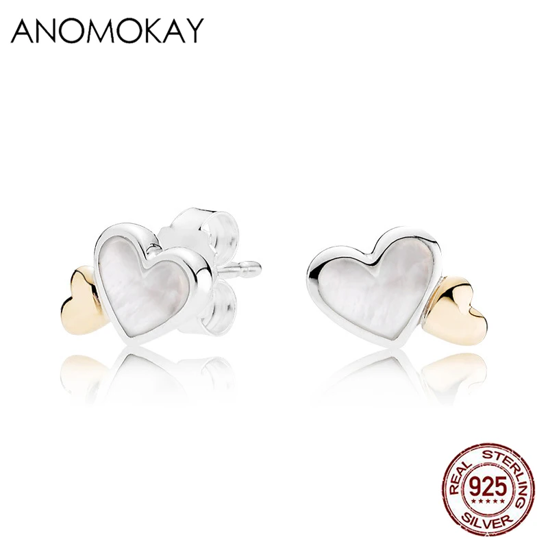 

Anomokay 100% 925 Sterling Silver Double Hearts Stud Earrings for Women Girl Gift 925 Silver Earrings Fashion Jewelry Brincos