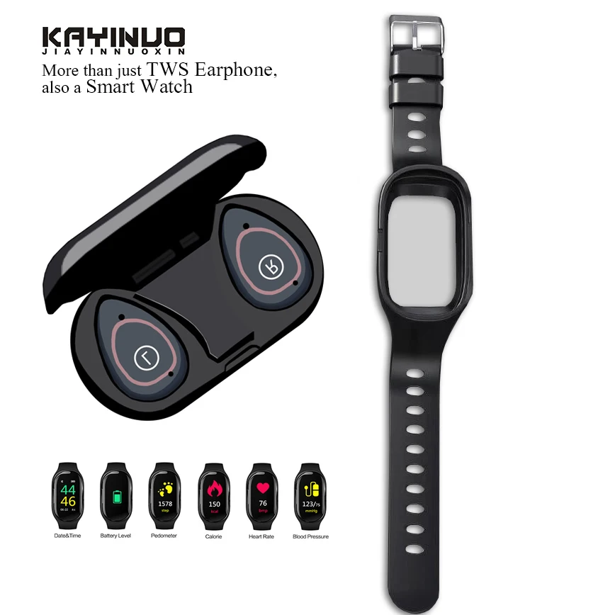 

Wireless Bluetooth Earphone With Smart Watch Heart Rate Monitor Smart Wristband Long Time Standby Sport Watch Waterproof headset