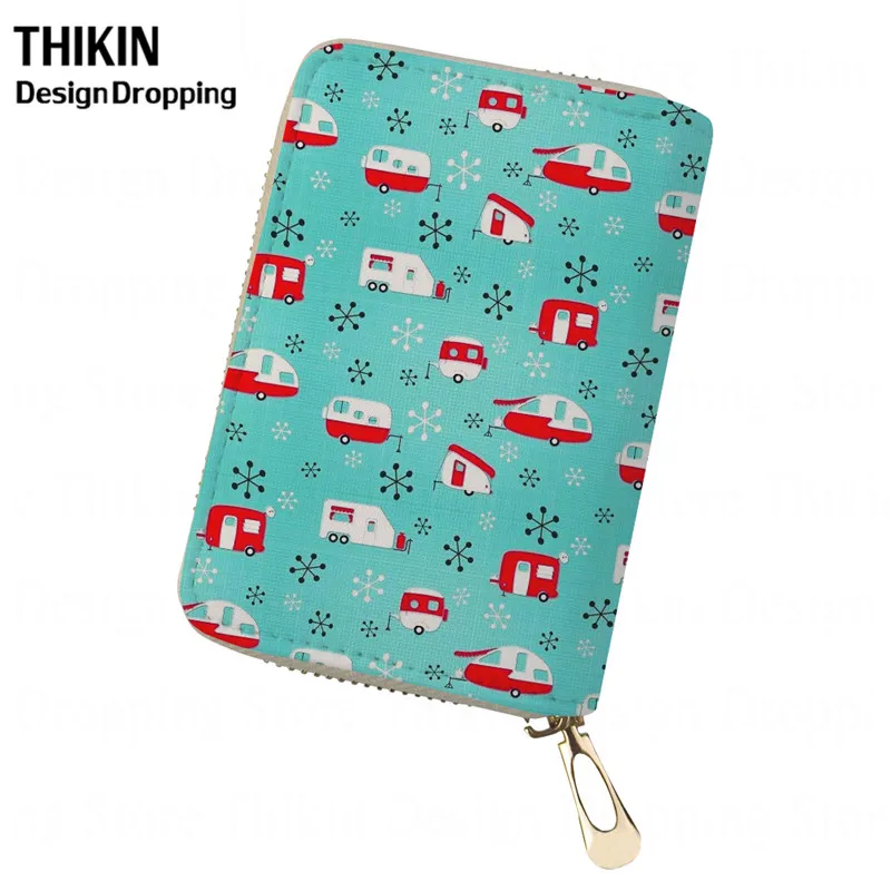 as picture THIKIN Happy Camper, принт, для девушек, маленький, для паспорта, ID, для кредитных карт, чехол для молодых девушек, мультяшный кошелек, для женщин, бизнес-держатель для карт - Цвет: as picture