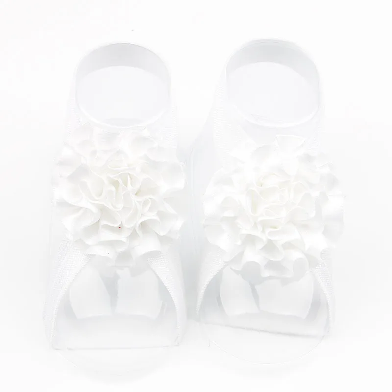 Модный набор сандалий из атласной ленты с цветами для маленьких девочек - Цвет: white