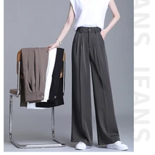 

Women Chic Design Office Wear Straight Pants Vintage Casual Baggy High Waist Ladies Oversized Fashion Plus Size Wide Leg Trouser