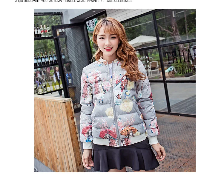 Autumn And Winter New Style Printed Small Cotton-Padded Jacket-Style Cotton-padded Clothes Short Jacket Women's Versatile S