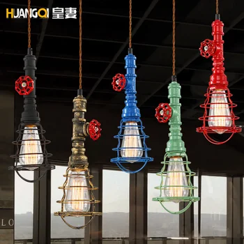 

Loft American Retro Pendant Lamp Pendant Industrial Style Single Head Restaurant Lustre Pendente LED Bulbs Cord Pendant Metal 10