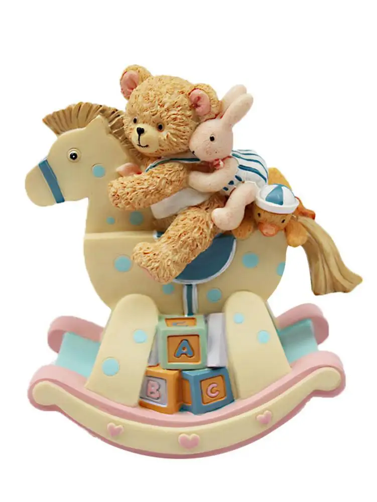 Bear Rocking Horse Music Box Trojan Child Birthday Present Christmas Present Resin Crafts Rotating Music Box Holiday Supplies