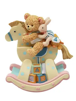 

Bear Rocking Horse Music Box Trojan Child Birthday Present Christmas Present Resin Crafts Rotating Music Box Holiday Supplies