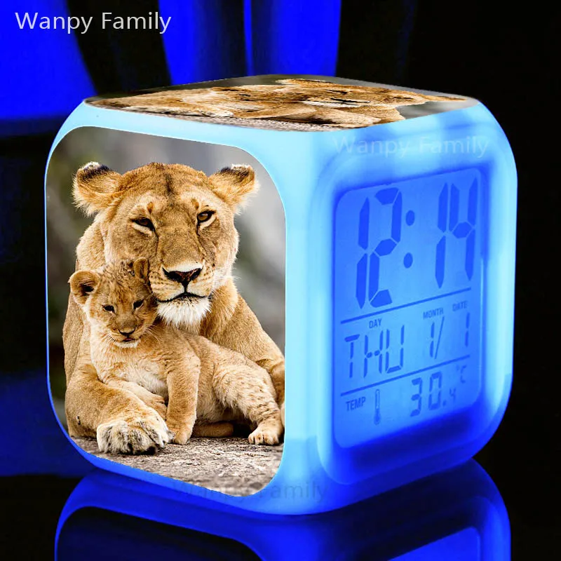 Африканский Лев Король Будильник 7 цветов светящийся светодиодный цифровой будильник для детей подарок на день рождения многофункциональные электронные часы
