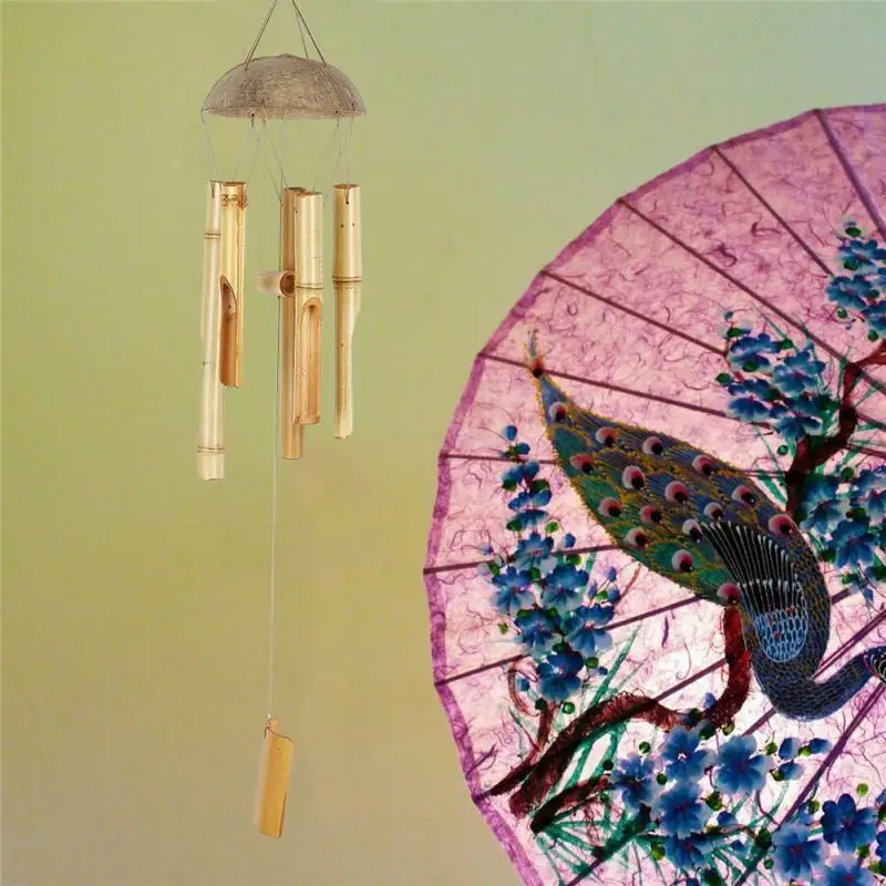 Wind Chimes Coconut Wood Handmade Bamboo Wind Chimes Big Bell Tube Wind Chime Home Decor Home Garden