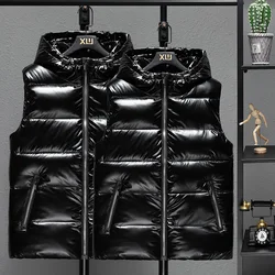 Man Winter Vests Hooded 2021 New Short Bright Color Vest Cotton Padded Jacket Sleeveless Female Winter Waistcoat Vest