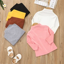 T shirt manches longues à col rond pour enfant, haut unisexe de couleur unie, haut basique pour printemps et automne de 18 mois à 6 ans