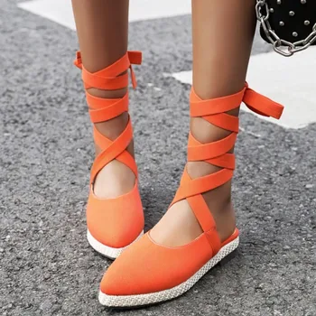 

Fanyuan Flat Heel Sandals Ankle Strap Pointed Toe Summer Women Shoes Candy Color Roman Shoes Casual Female Footwear Size 34-46