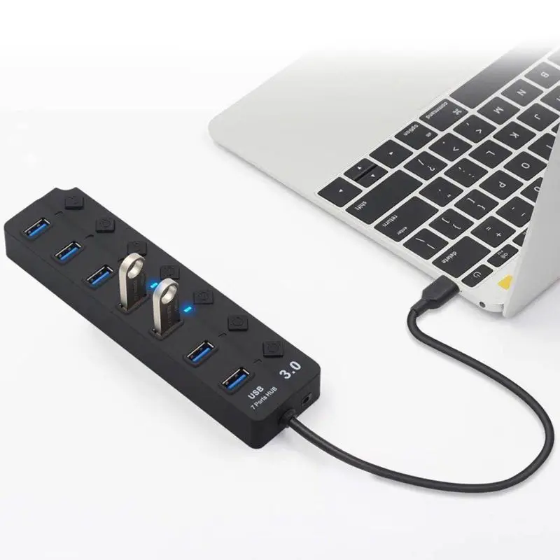 USB 3,0 Мульти USB разветвитель 4/7 порт расширитель с адаптером питания USB3.0 концентратор с ПК переключатель