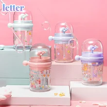 Botella de agua de 260ML para Bebé y Niño, taza para beber con PULVERIZADOR DE AGUA de ballena, para aprender a alimentar zumo, botellas de leche con pajitas
