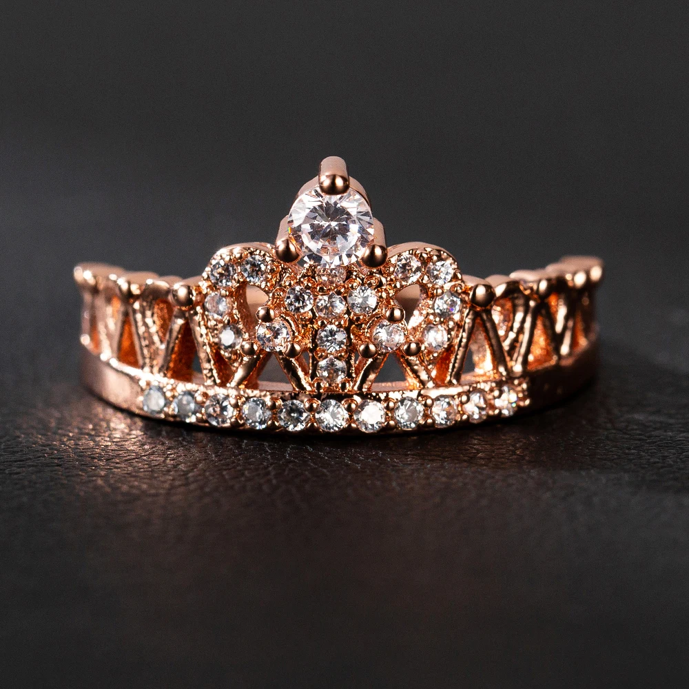 Модное роскошное кольцо с короной для женщин розовое золото обручальные