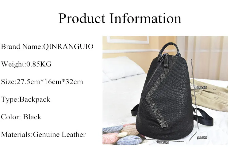 QINRANGUIO Women Backpack High Quality Genuine Leather Backpack Women Fashion Large Capacity Black Backpack Female