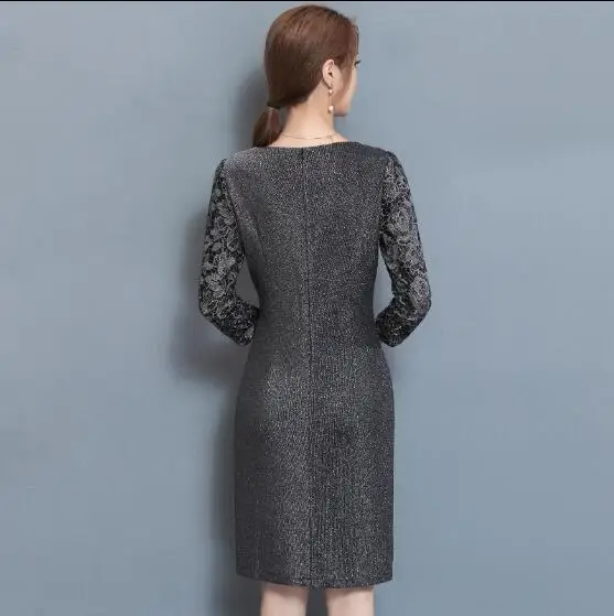 vestido de renda женское платье Весна и осень офисные платья для женщин среднего возраста с вышивкой Золотая Бархатная одежда J29913
