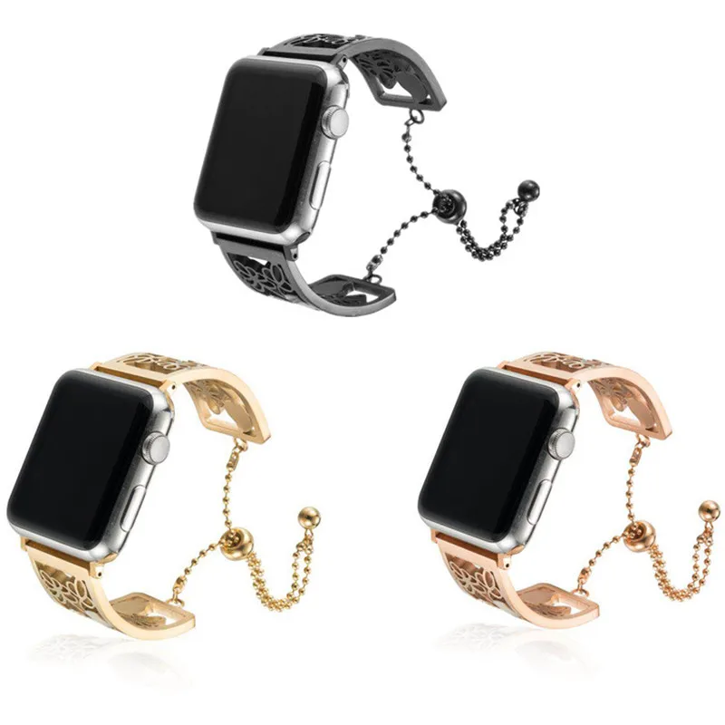 Браслет для часов Apple Watch, наручные часы из нержавеющей стали, 5, 4, 3, 2 поколения, 38 мм, 40 мм, 44 мм, 42 мм, полые Ремешки для наручных часов с гравировкой