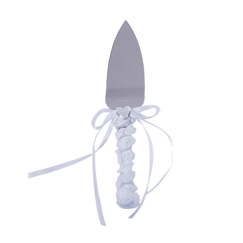 ELEG-1 набор из 2 серебряных ножей из нержавеющей стали с бантом на коленях, столовые приборы с кружевом, столовые приборы, свадебные принадлежности, набор ножей для торта: нож для торта 32*2