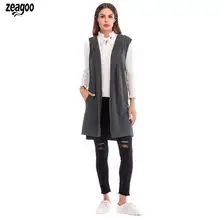 Женский модный Повседневный однотонный длинный вязаный свитер без рукавов на весну/зиму/осень, кардиган с капюшоном, жилет