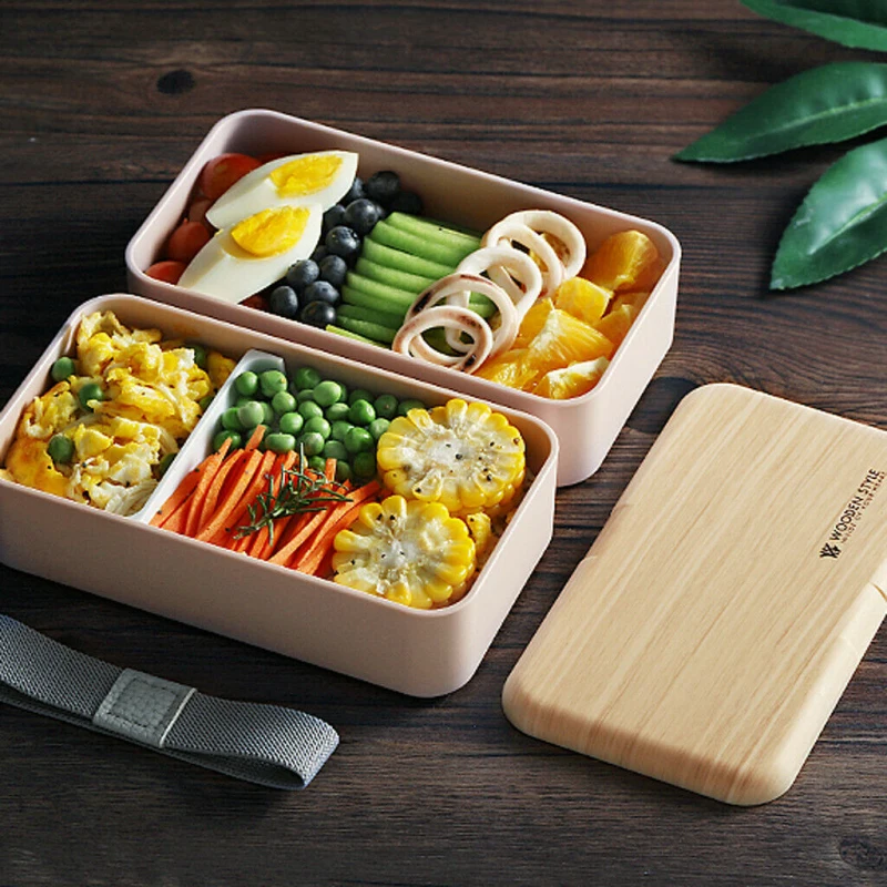 

Lunch Box for Kids Microwave Lunch Box Japanese Wood Bento Box 2 Layer Container Storage Portable Cute Lunch Box Drop Shipping