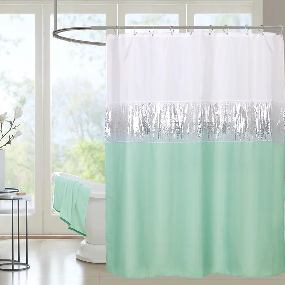 

2021 New Sequin Splicing Waterproof Shower Curtain Polyester Mildew Proof Bath Curtain Bathroom Curtains Dry And Wet Separation
