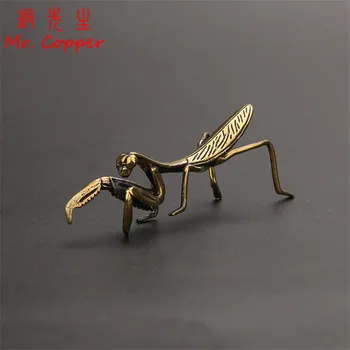 

Copper Mantis Miniature Ornament Tea Pet Antique Solid Insect Figurine Desk Decoration Craft Accessories Vintage Flowerpot Decor