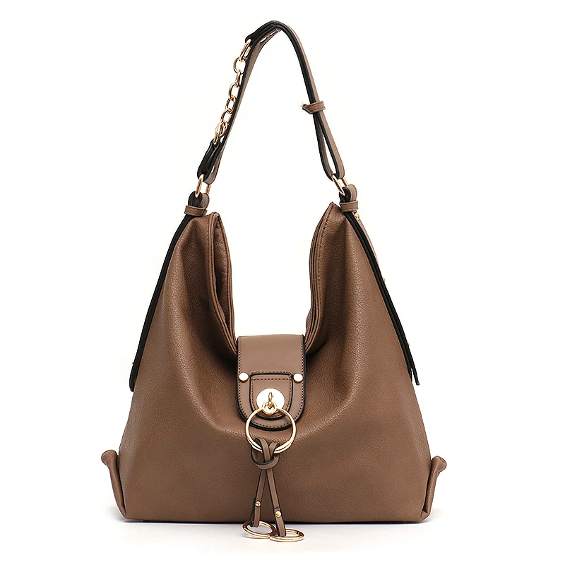 CEZIRA роскошная женская повседневная сумка-хобо из искусственной кожи, большая сумка на плечо, модная сумка с металлическими кольцами, Женская Повседневная сумка через плечо - Цвет: CLAY