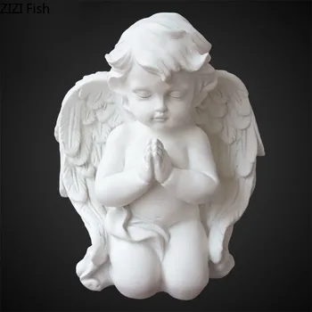 

Nordic Home Decor Resin Little Angel Statuette Desk Decoration White Imitation Plaster Portrait Statue Painted Practice Gift