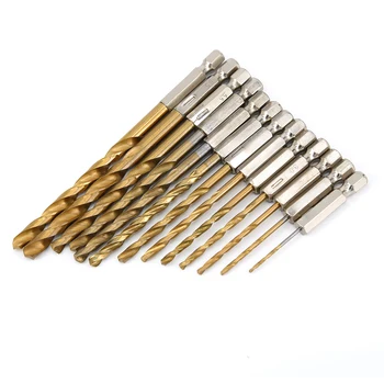 

13 Pcs Drill Bit Set Titanium Coated HSS High Speed Steel Hex Shank Quick Change For DIY, Home And General Building Durable