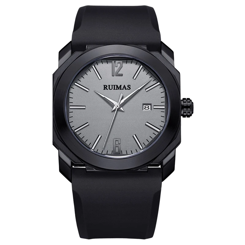 Black Gray RUIMAS часы Топ люксовый бренд мужские модные простые Силиконовые кварцевые часы мужские s повседневные спортивные водонепроницаемые наручные часы с датой мужские часы - Цвет: Black Gray