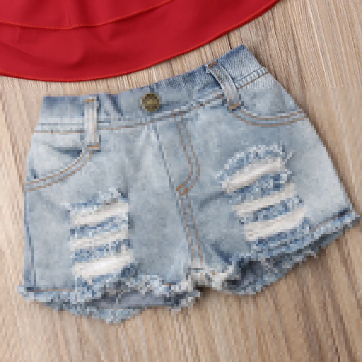 Pudcoco/Летняя одежда для маленьких девочек укороченные топы с рюшами и открытыми плечами джинсовые рваные Короткие штаны комплект из 2 предметов, летняя одежда