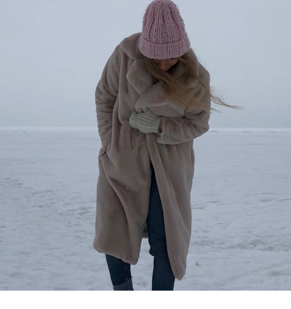 Меховое пальто из искусственного меха, зимнее пальто с длинными рукавами и отложным воротником, женская верхняя одежда, толстая зимняя повседневная длинная куртка-Кардиган большого размера