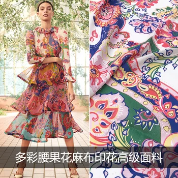 

2021 European and American brand new cashew flower linen female shirt fashion printed fabric cloth for dress per meter