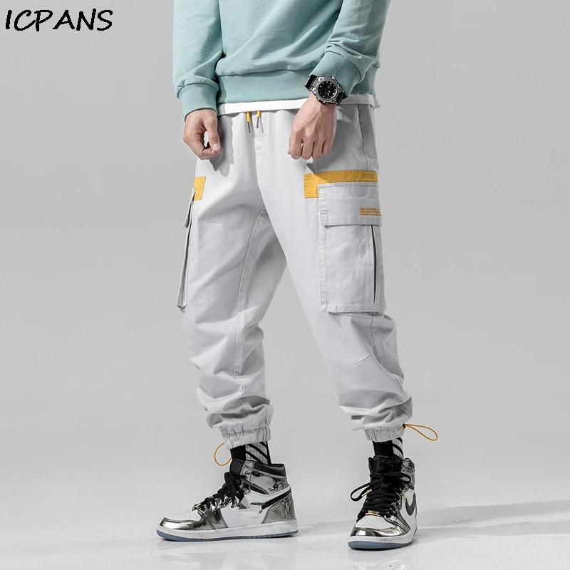 ICPANS хип-хоп повседневные спортивные штаны уличная Harajuku модные брюки с боковой молнией накладные карманы шаровары, штаны для бега мужские