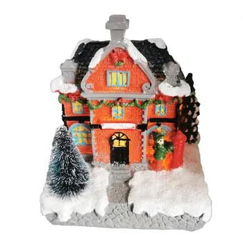 

Resin Christmas Scene Village Houses Town with Warm White LED Light Battery Operate for Christmas Ornamnet