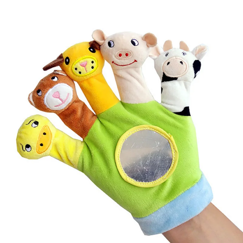 Children Storytelling Hand Props Toys Kids Soft Cute Cartoon Animal Glove Hand Puppet Plush Finger Puppet Cloth Figures Doll Toy - Color: Green