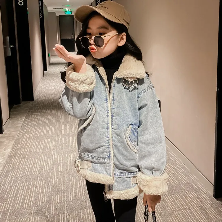 Г. Зимние куртки для маленьких девочек, Вельветовая плотная теплая ковбойская верхняя одежда для маленьких девочек, От 4 до 14 лет джинсовое пальто
