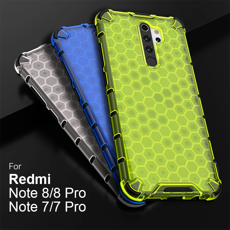 Shockproof Hybrid Armor Case on For xiaomi Redmi Note 8 Pro Honeycomb transparent Hard PC back Cover redmi note 7 case | Мобильные