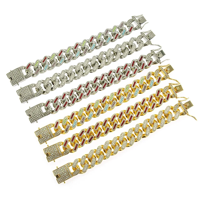 22 мм широкий большой тяжелый хип-хоп разноцветные стразы вымощенные Bling Iced Out кубинские панцирные браслеты-цепочки для мужчин Rapper ювелирные изделия