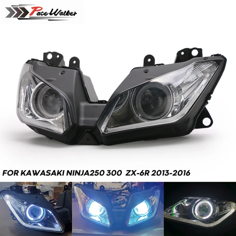 Ангел глаз для Кавасаки ниндзя 250 300 ZX6R ZX 6R NINJA250 NINJA300 HID проектор мотоцикла фара в сборе 2013