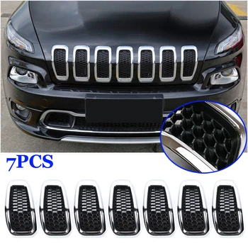 

Inserts Grille trim Chrome Gloss Plastic Fit Replacement Grill 7pcs Black