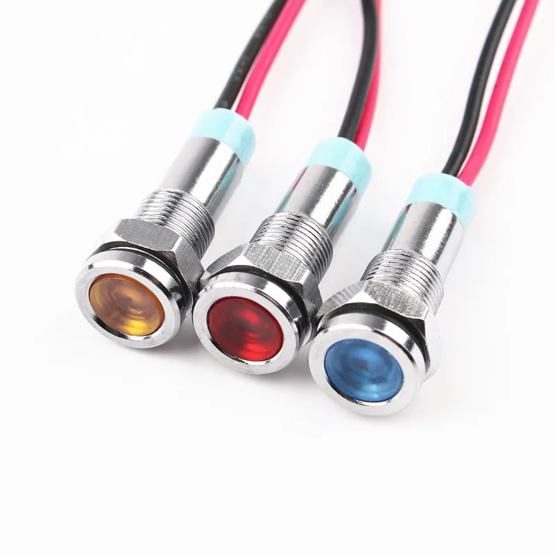 1pcs 6mm Flat head LED Indicator Light 6mm waterproof Signal lamp 6V 12V 24V 220v with wire red yellow blue green white