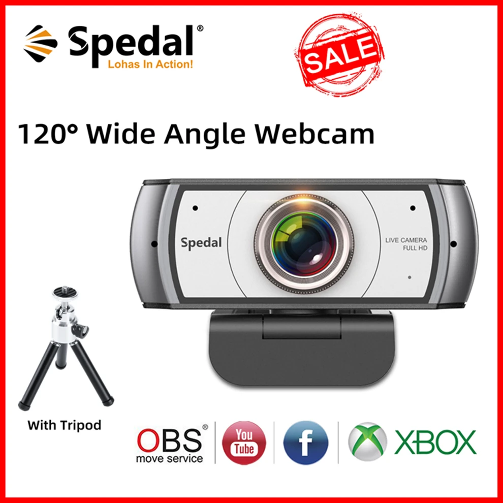 Spedal C920 Pro 120° Wide Angle Webcam Full HD 1080P with Tripod USB Web Camera Video Conference For Computer Mac PC