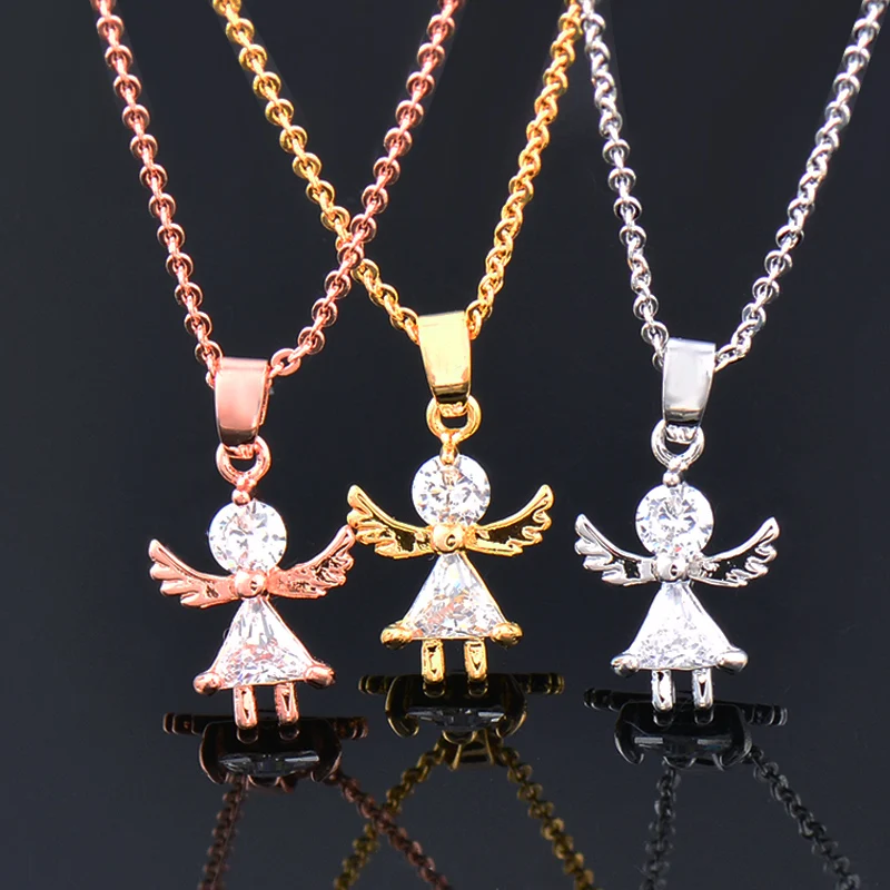 SINLEERY Romantic Cubic Zircon Angel Wings Girl Pendant Necklace Rose Gold Color Fashion Chain For Women Party Jewelry Xl679 SSP - Image 3
