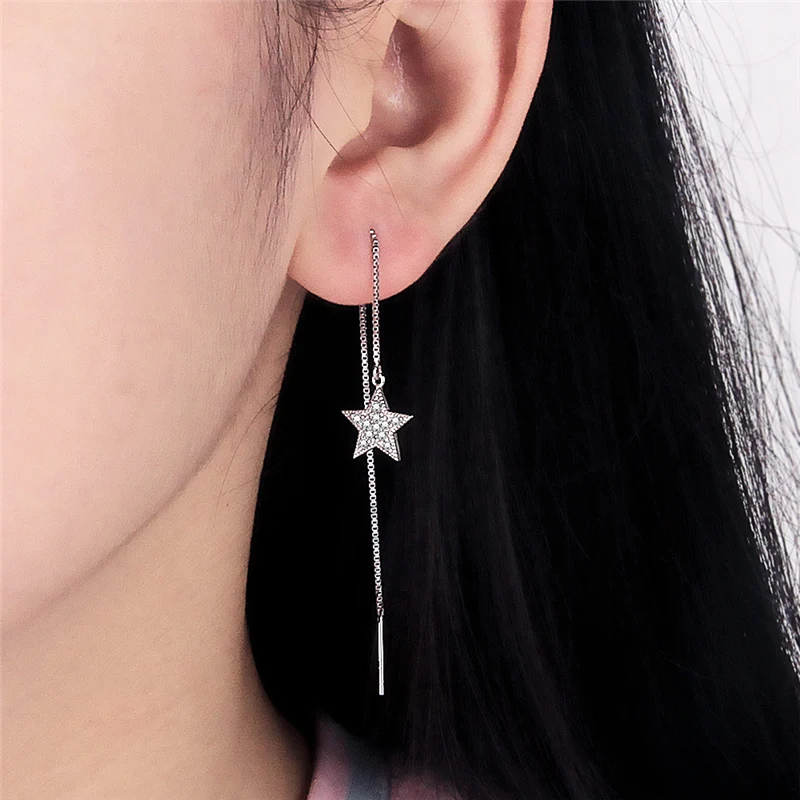 CLUCI Real 925 Серебряные серьги ювелирные изделия для женщин модные звезды уха линии ювелирные изделия